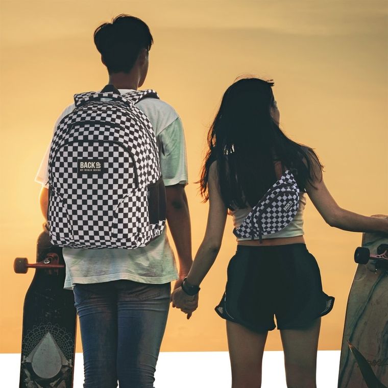 BackUp, rucsac pentru scoala, cu 3 compartimente, Chessboard