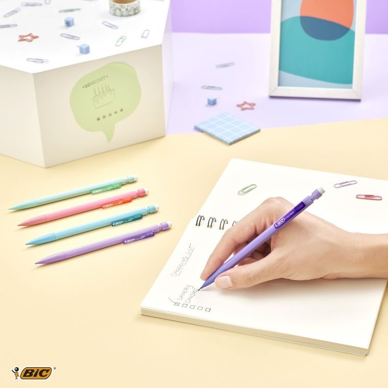 Bic, Matic Pastel, creion automatic cu radiera, HB, Pouch, 0,7 mm, 5 buc.