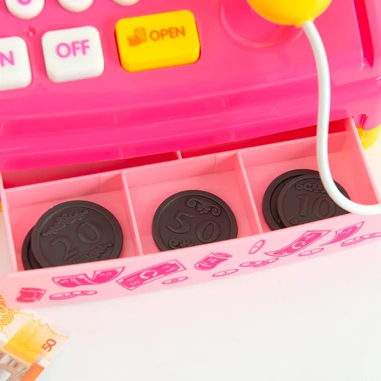 Casa de marcat cu accesorii, lumini si sunete, roz