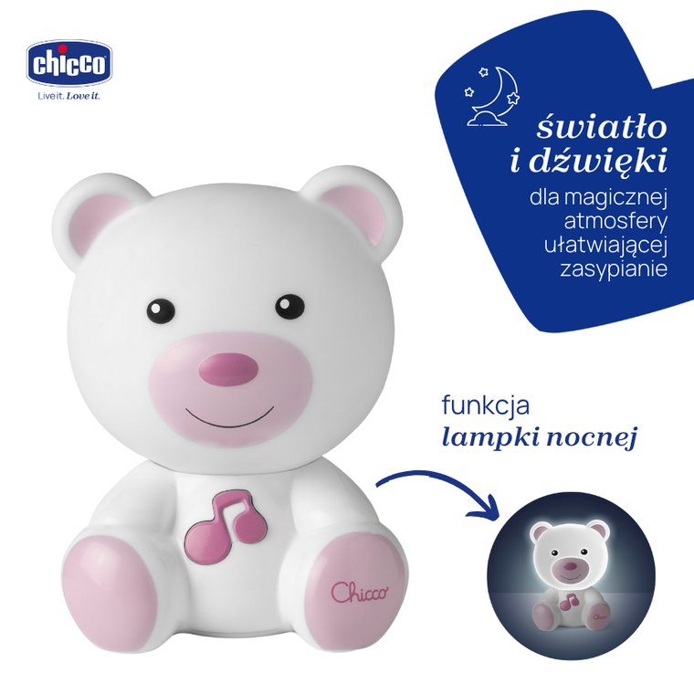 Chicco, First Dreams, lampa de noapte, Ursulet, roz
