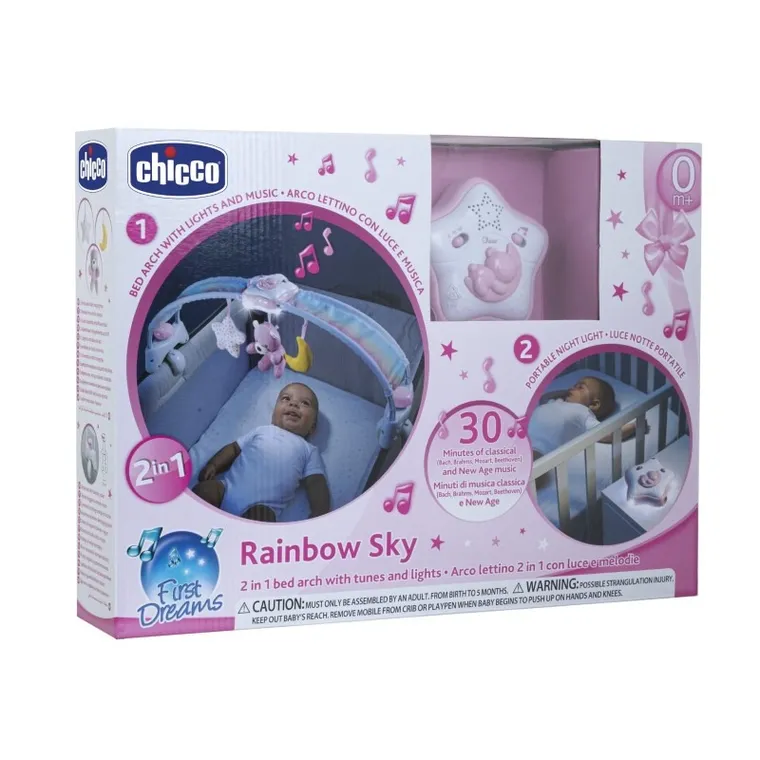 Chicco, First Dreams, Panel Rainbow Sky, lumina de veghe cu muzica, roz