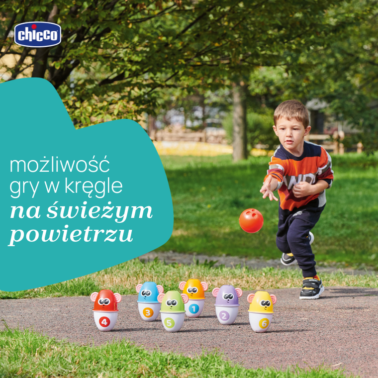 Chicco, Fit&Fun, Joc de bowling 2in1 cu popice verticale