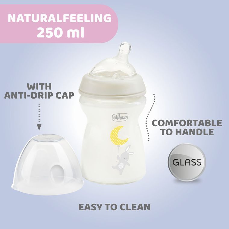 Chicco, NaturalFeeling, sticla anti-colic, debit lent, 0 luni+, 250 ml