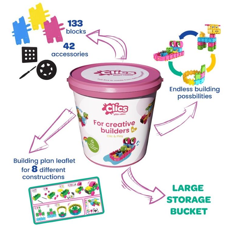 Clics Toys, Clics, Glitter, set de constructie, 8 in 1