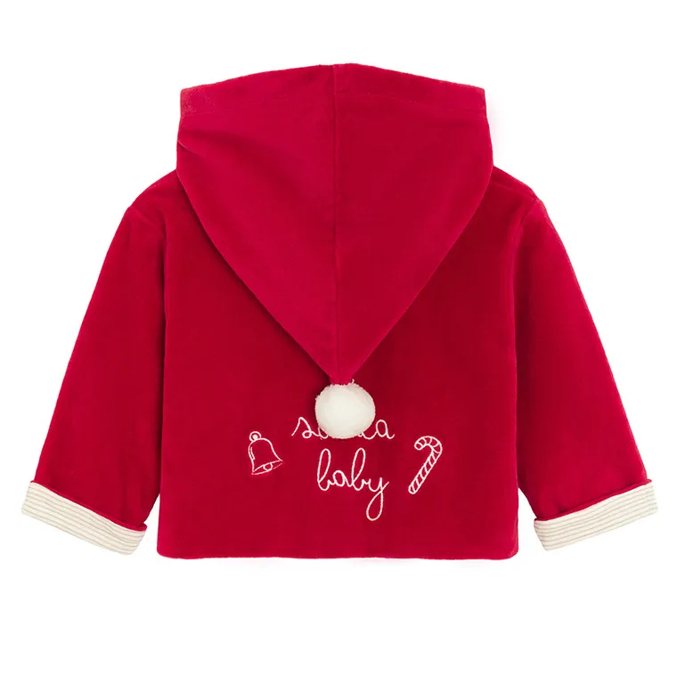 Cool Club, Bluza cu gluga pentru bebelusi, cu capse, velur, rosu