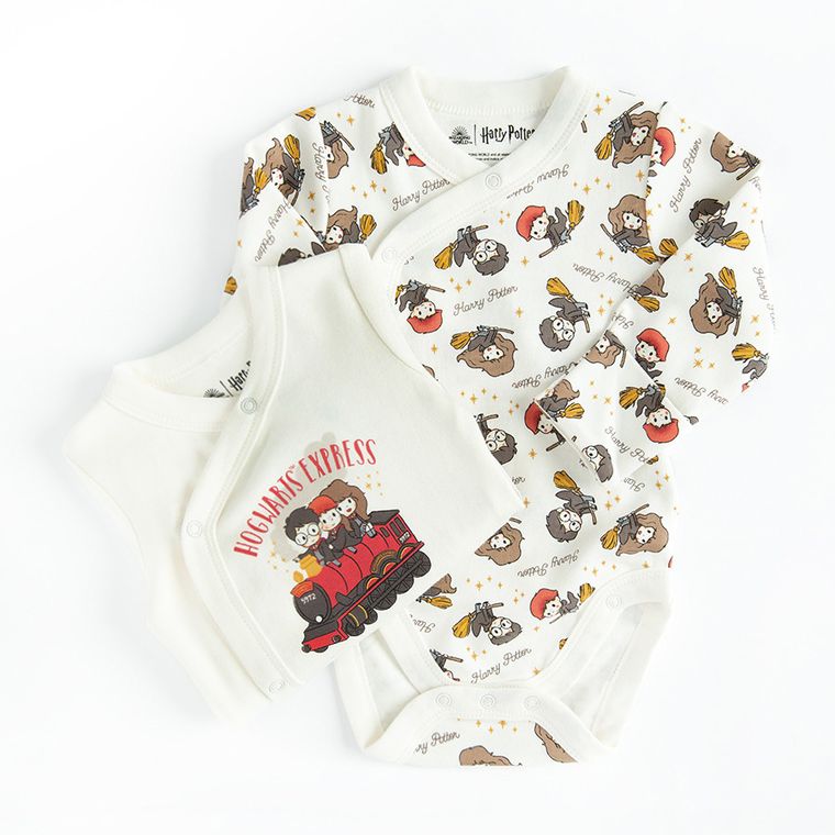Cool Club, Body cu maneca lunga pentru bebelusi, ecru, imprimeu Harry Potter, set, 2 buc.