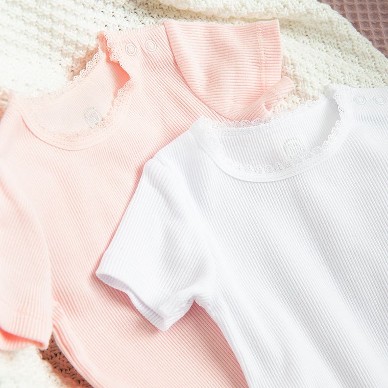 Cool Club, Body cu maneca scurta pentru fete, alb, roz, set, 2 buc.