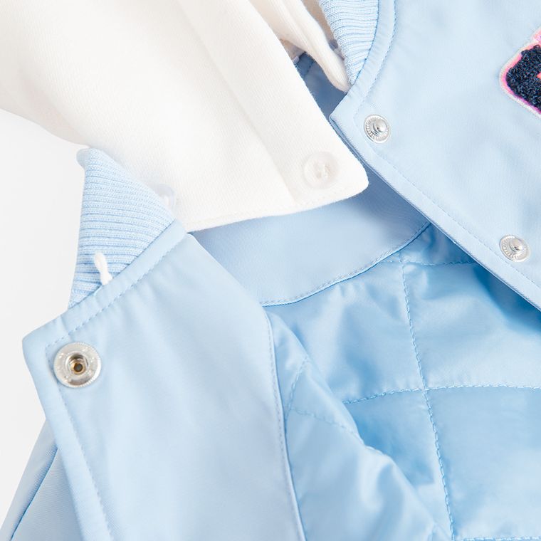 Cool Club, Geaca de baseball cu gluga pentru fete, albastru, imprimeu Lilo si Stitch