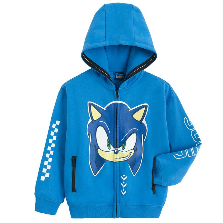 Cool Club, Hanorac cu gluga pentru baieti, cu fermoar, albastru, imprimeu Sonic the Hedgehog
