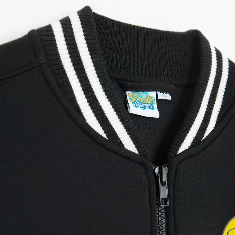 Cool Club, Hanorac pentru baieti, cu fermoar, negru, imprimeu SpongeBob