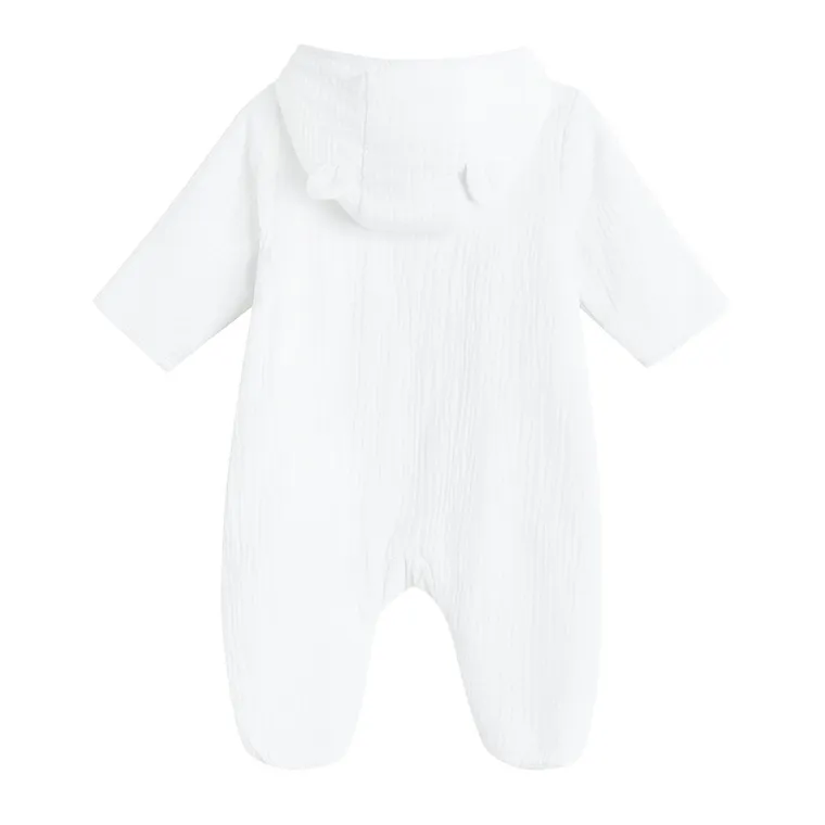 Cool Club, Salopeta cu gluga pentru bebelusi, muselina, alb