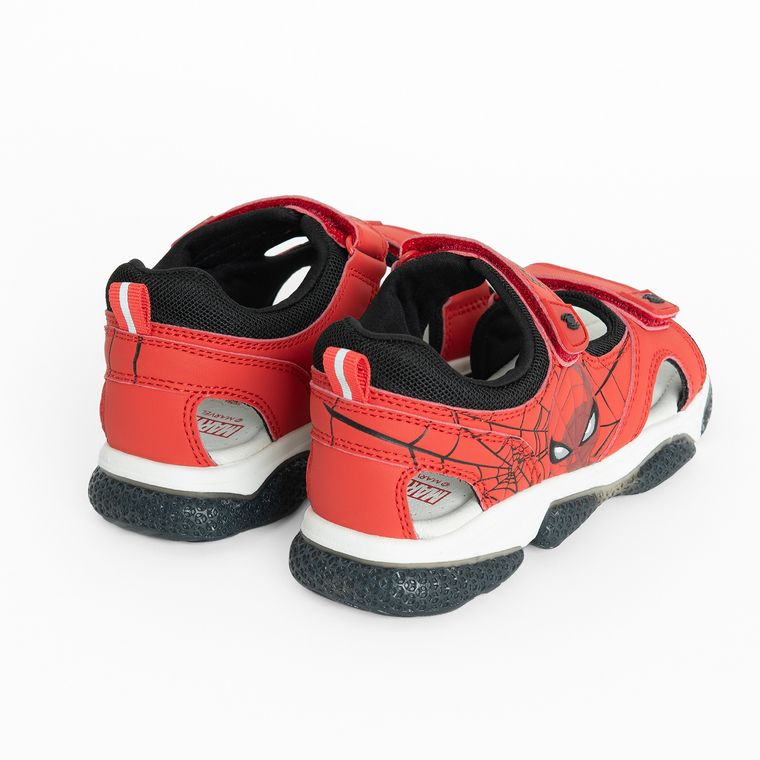Cool Club, Sandale pentru baieti, rosu, talpa cu leduri, brant din piele, imprimeu Spider-Man