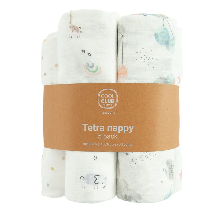 Cool Club, Scutece din tetra pentru bebelusi, 70-80cm, alb, set, 5 buc.