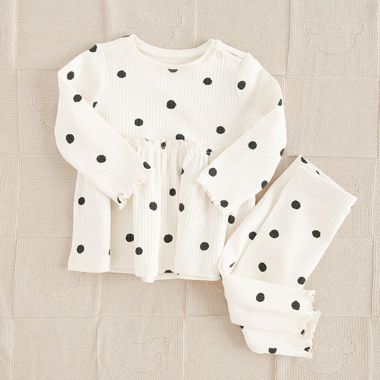 Cool Club, Set pentru fete, Bluza cu maneca lunga, Colanti, din tricot striat, ecru