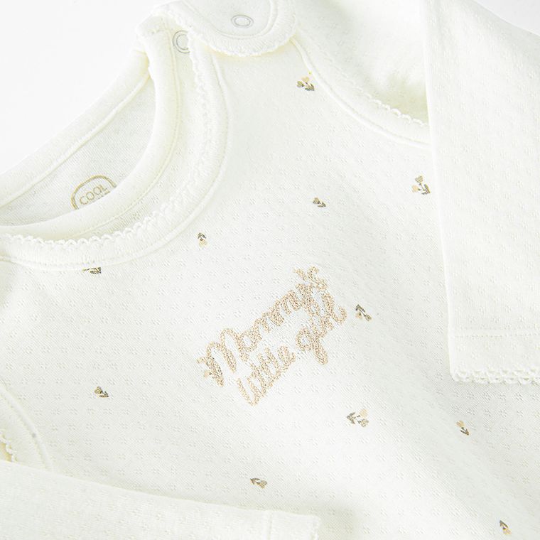 Cool Club, Set pentru fete, Body cu maneca lunga, Salopeta cu botosei, alb