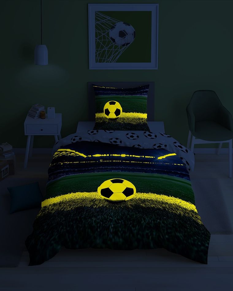 Fluo, set de lenjerie de pat pentru tineri, 140-200 cm + 70-80 cm, Football