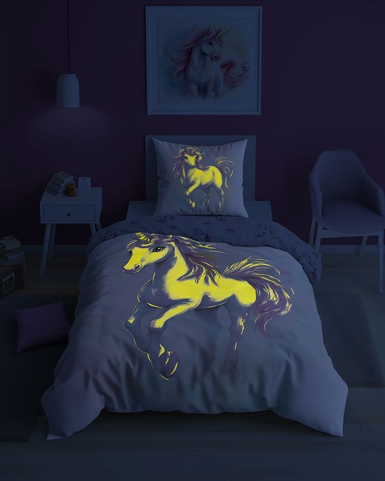 Fluo, set de lenjerie de pat pentru tineri, 140-200 cm + 70-80 cm, Unicorn