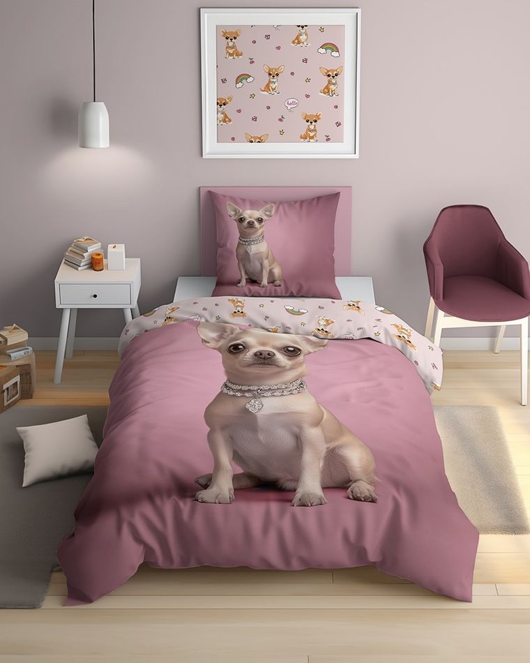 Fluo, set de lenjerie de pat pentru tineri, 160-200 cm + 70-80 cm, Dogs