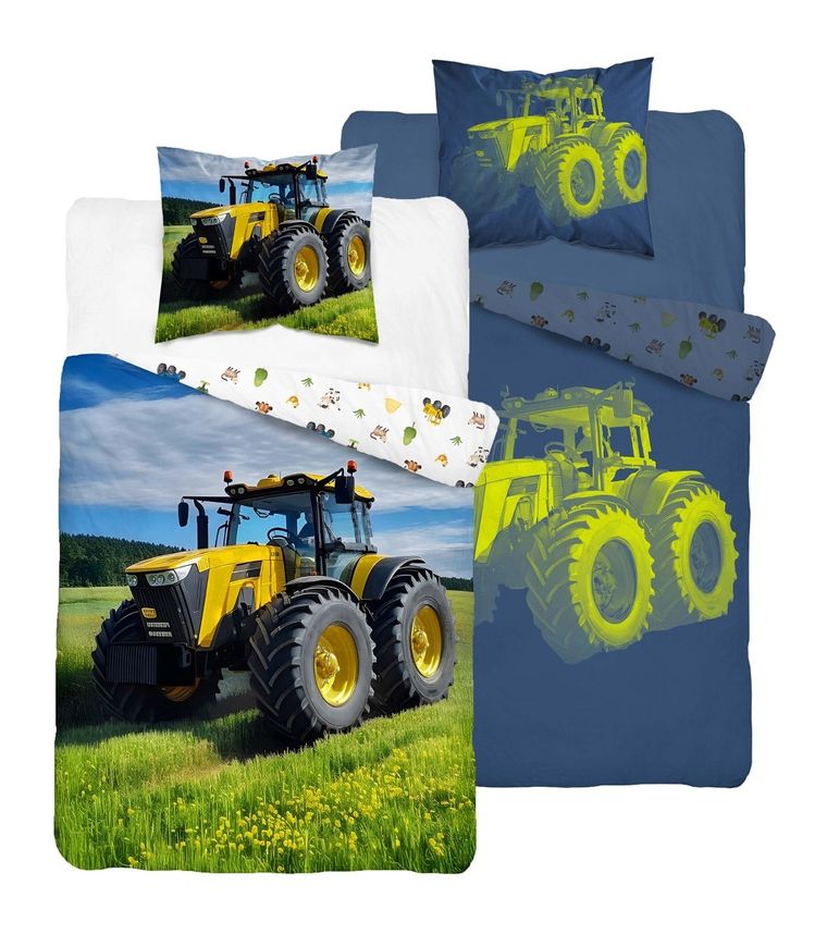 Fluo, set de lenjerie de pat pentru tineri, 160-200 cm + 70-80 cm, Tractor