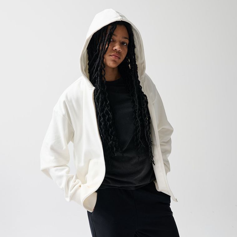 Hanorac oversize alb cu fermoar NOWEAR