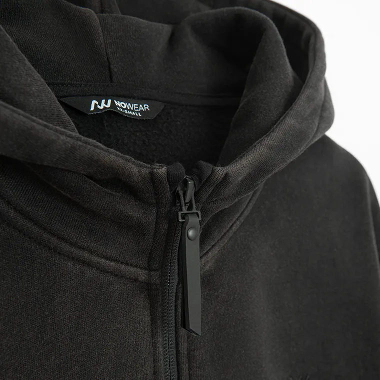 Hanorac oversize negru cu fermoar NOWEAR