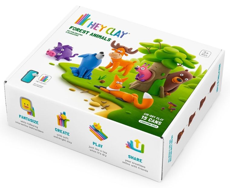 Hey Clay, Forest Animals, set creativ, 15 cutii de plastilina