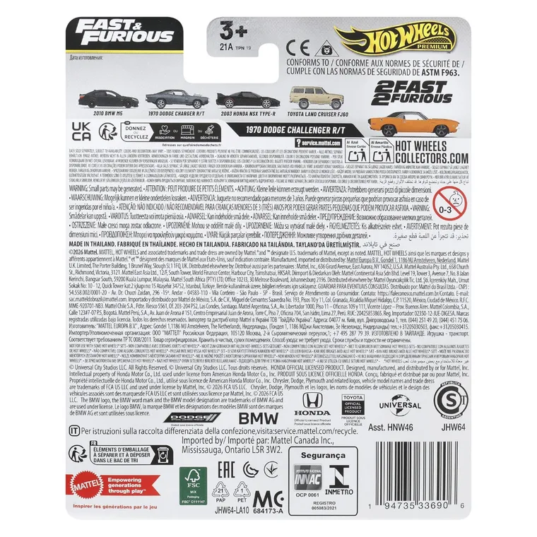 Hot Wheels, Fast & Furious, 1970 Dodge Challenger R/T, masina Premium, scara 1:64, JHW64