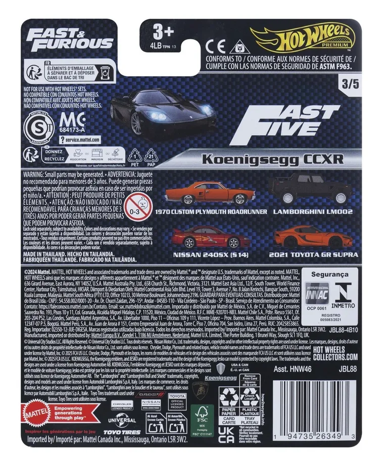 Hot Wheels, Fast & Furious, Koenigsegg CCXR, masina, scara 1:64, JBL88