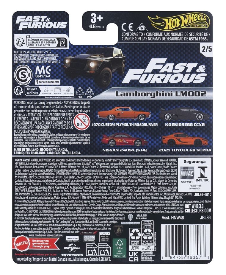 Hot Wheels, Fast & Furious, Lamborghini LM002, masina, scara 1:64, JBL86