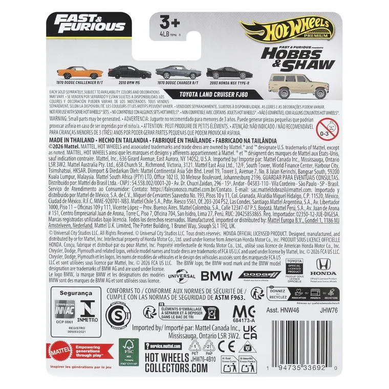 Hot Wheels, Fast & Furious, Toyota Land Cruiser FJ60, masina Premium, scara 1:64, JHW76