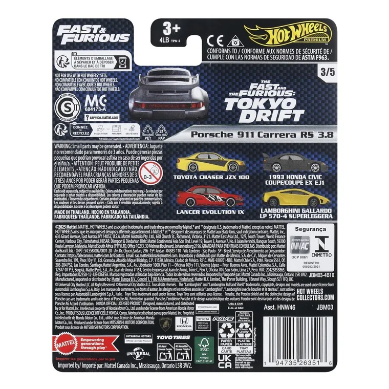 Hot Wheels, Premium, Fast & Furious, Porsche 911 Carrera RS 3.8, masina, scara 1:64, JBM03