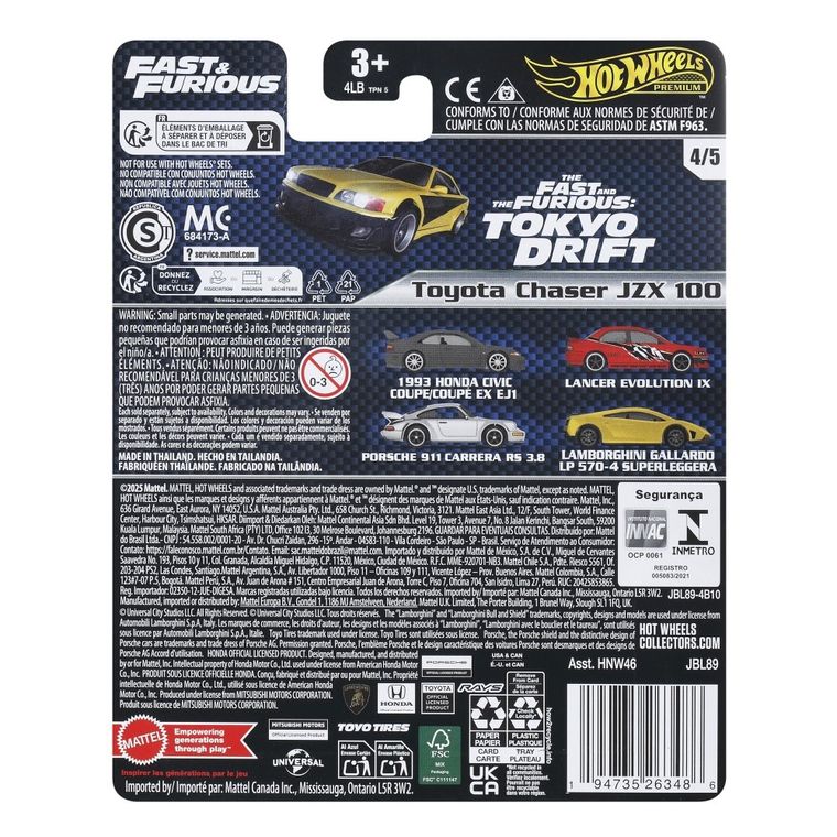 Hot Wheels, Premium, Fast & Furious, Toyota Chaser JZX 100, masina, scara 1:64, JBL89
