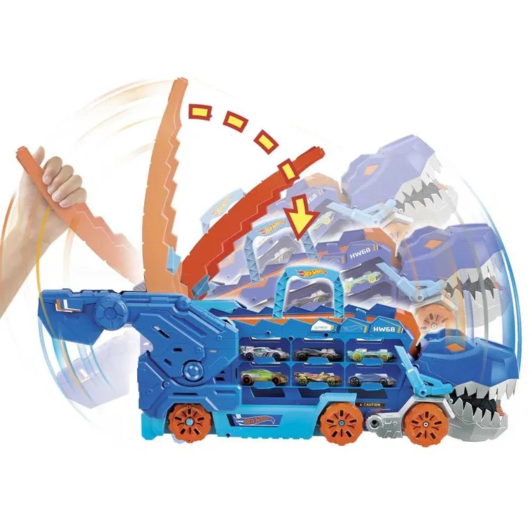 Hot Wheels, T-Rex Mega Transporter, set de joaca cu masina mare