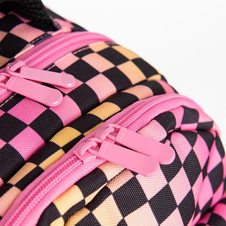 Kayokki, rucsac pentru scoala cu 1 compartiment, carouri roz-portocaliu