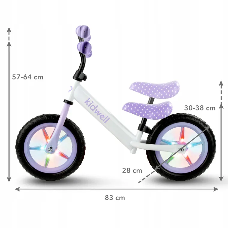 Kidwell, Rebel LED, bicicleta fara pedale, alb-violet