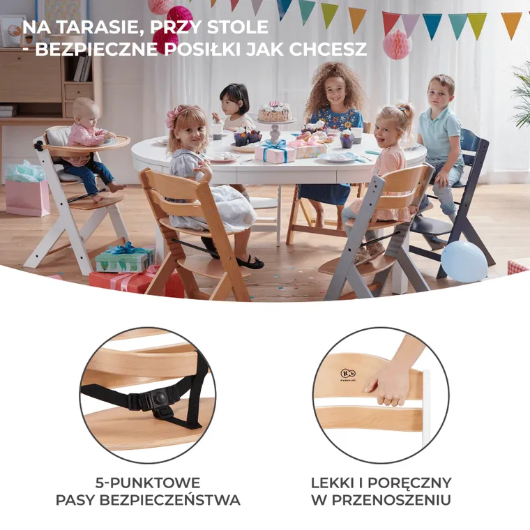 Kinderkraft, Enock, scaun inalt 3in1 cu perna, pcioare alb