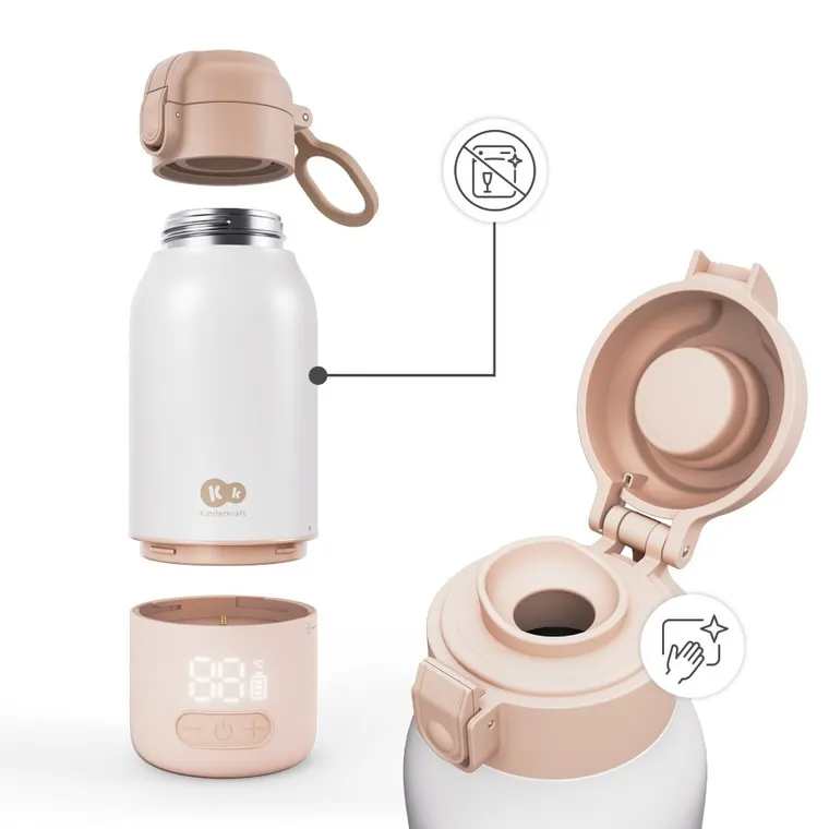 Kinderkraft, Gaja, incalzitor mobil de lapte si termos 2in1, bej, 500 ml