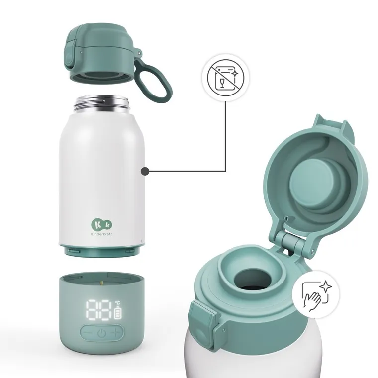 Kinderkraft, Gaja, incalzitor mobil de lapte si termos 2in1, verde, 500 ml