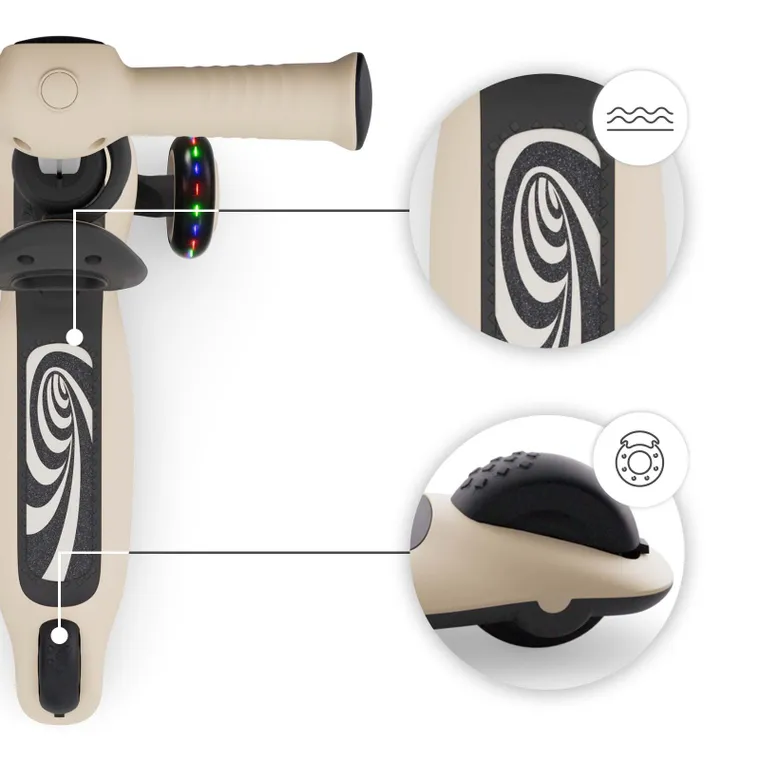 Kinderkraft, Halley 2, trotineta cu 3 roti de echilibru 2in1, LED, Stone White