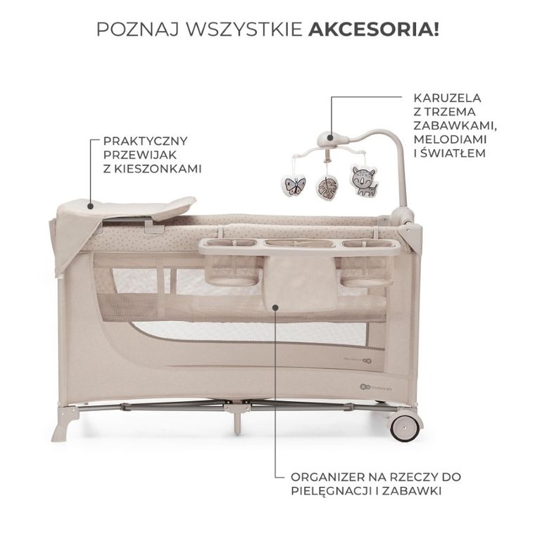 Kinderkraft, Joy 2, patut de volaj cu accesorii, 3in1, Beige
