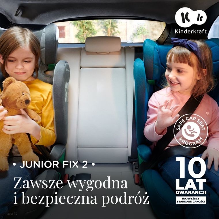 Kinderkraft, Junior Fix 2, I-Size, scaun auto pentru copii, Rocket Grey, 100-150 cm, 15-36 kg