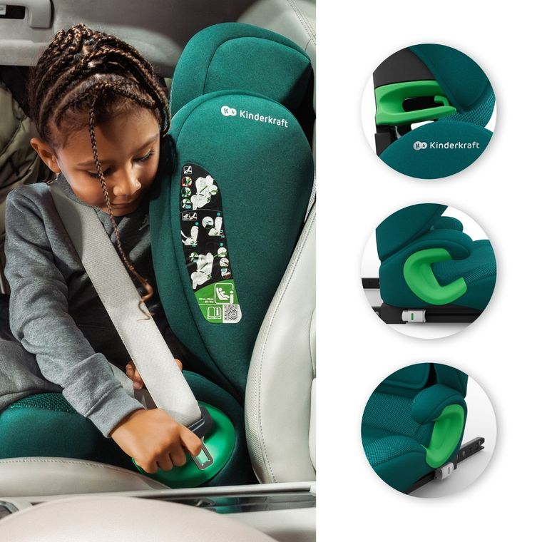 Kinderkraft, Junior Fix 2 Plus, i-Size, scaun auto, green, 100-150 cm