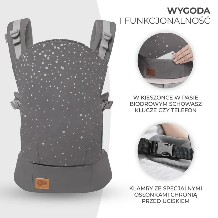 Kinderkraft, Nino Confetti, marsupiu ergonomic pana la 20 kg, grey