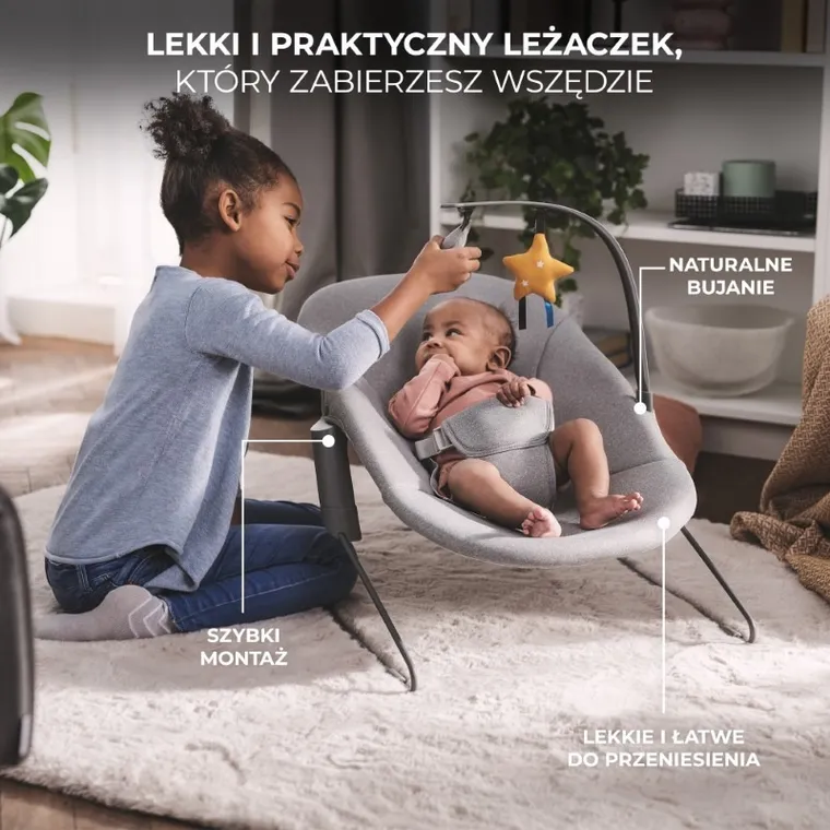 Kinderkraft, scaun de masa Enock + sezlongul Calmee, Grey