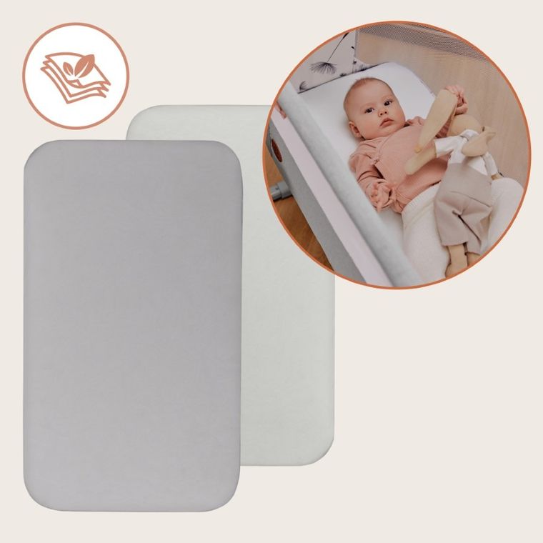 Lionelo, cearceaf cu elasic, din bambus, alb/gri, 42-80 cm, 2 buc.