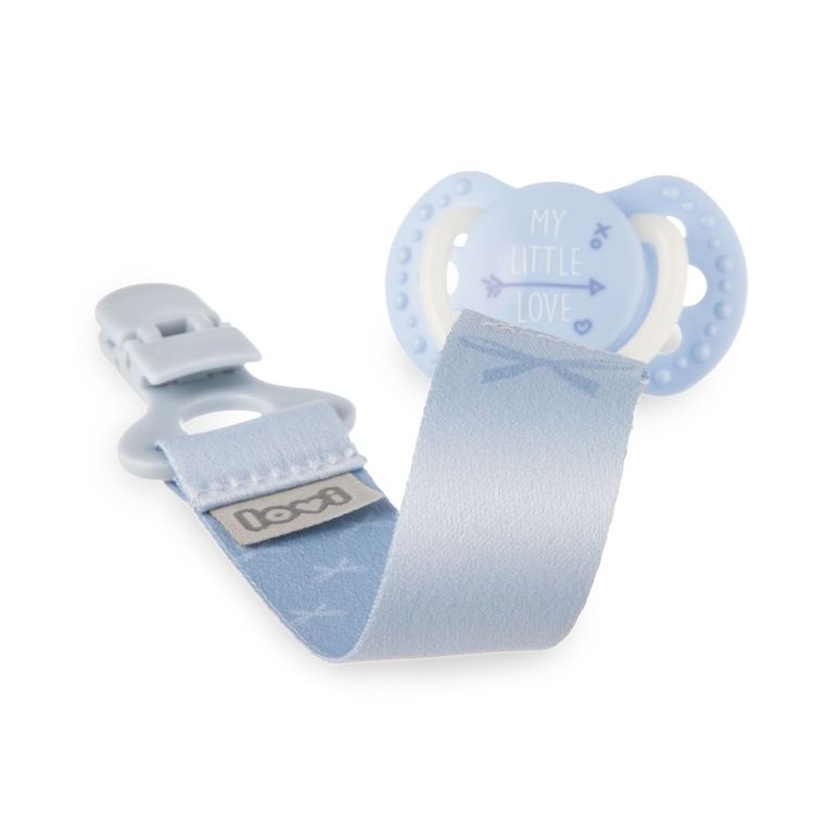 LOVI, Clips cu panglica pentru suzeta Baby Shower Boy, 0 m+