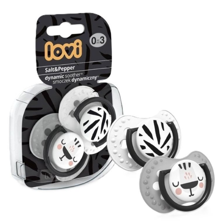 Lovi, Salt & Pepper, suzeta dinamica din silicon, 0-3 luni, 2 buc.