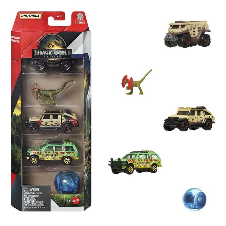 Matchbox, Jurassic World, Masini si dinozaur, 5-pack, 1 buc.