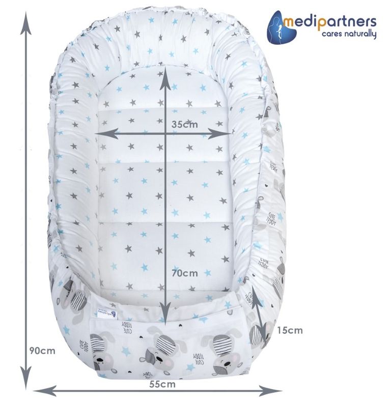 Medi Partners, Teddy, babynest, set 5 piese, albastru deschis