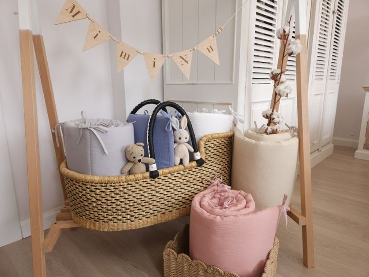 MimiNu, aparatori pentru patut, muselina, crema, 180-30 cm